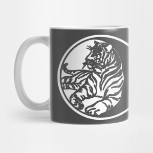 Tiger Silhouette In White Tribal Tattoo Style Vector Art Mug